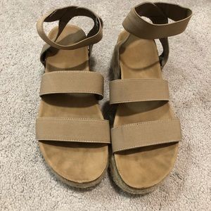 3 Strap Tan Slip On Sandals